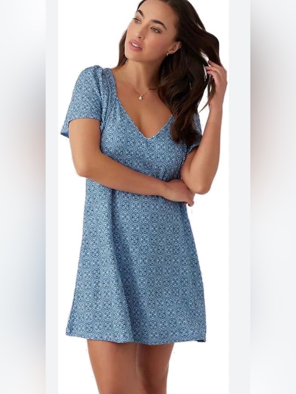 O'Neill Blue Printed Short Sleeve Dress